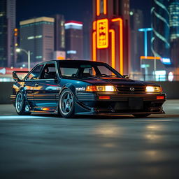 A stunning Mazda 626 Asahi with an eye-catching body kit, showcasing its sleek lines and sporty design