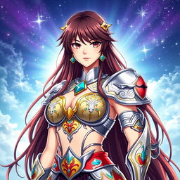 A strikingly beautiful Japanese character inspired by Saint Seiya, featuring traditional attributes combined with a modern touch