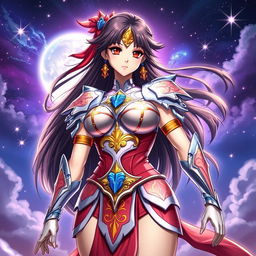 A strikingly beautiful Japanese character inspired by Saint Seiya, featuring traditional attributes combined with a modern touch