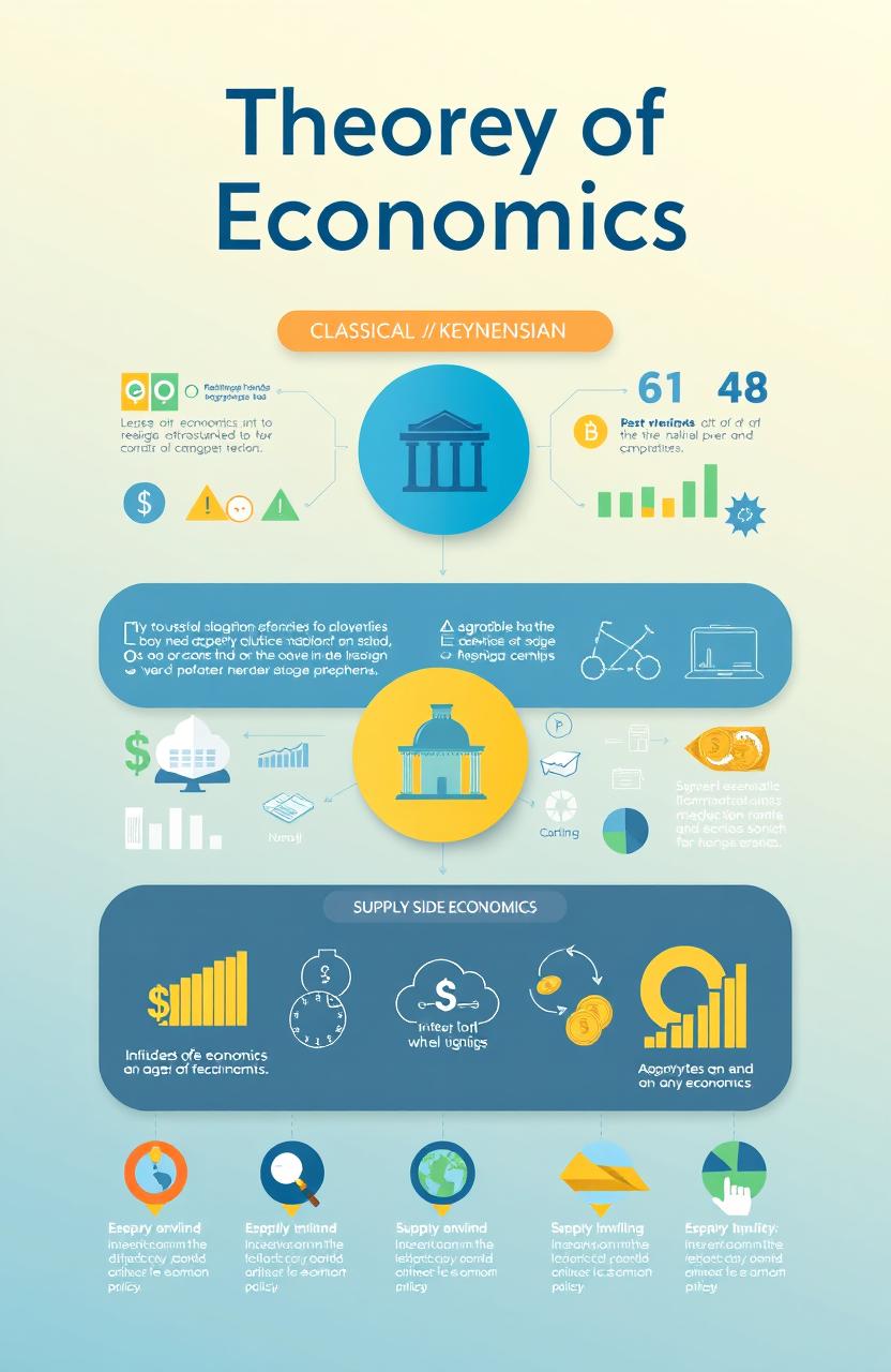 An engaging infographics design illustrating various theories of economics