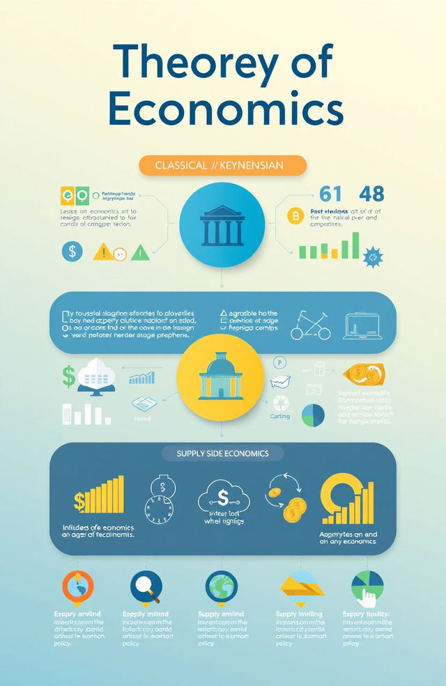 An engaging infographics design illustrating various theories of economics