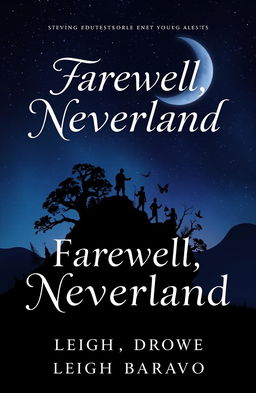 A book cover design for 'Farewell, Neverland' by Soulsisters_UwU, featuring a dark and mysterious theme similar to the cover of 'Six of Crows' by Leigh Bardugo