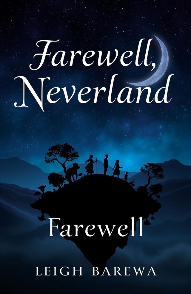 A book cover design for 'Farewell, Neverland' by Soulsisters_UwU, featuring a dark and mysterious theme similar to the cover of 'Six of Crows' by Leigh Bardugo