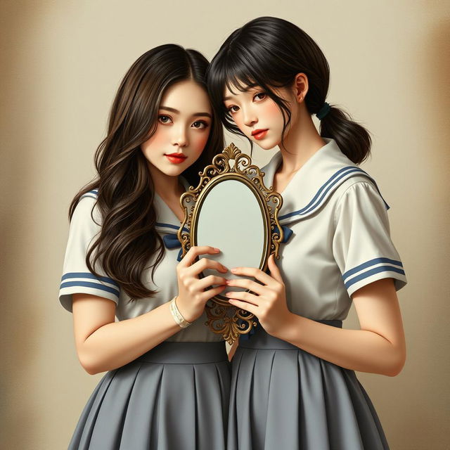 A beautiful cover for a novel featuring two high school girls dressed in identical uniforms