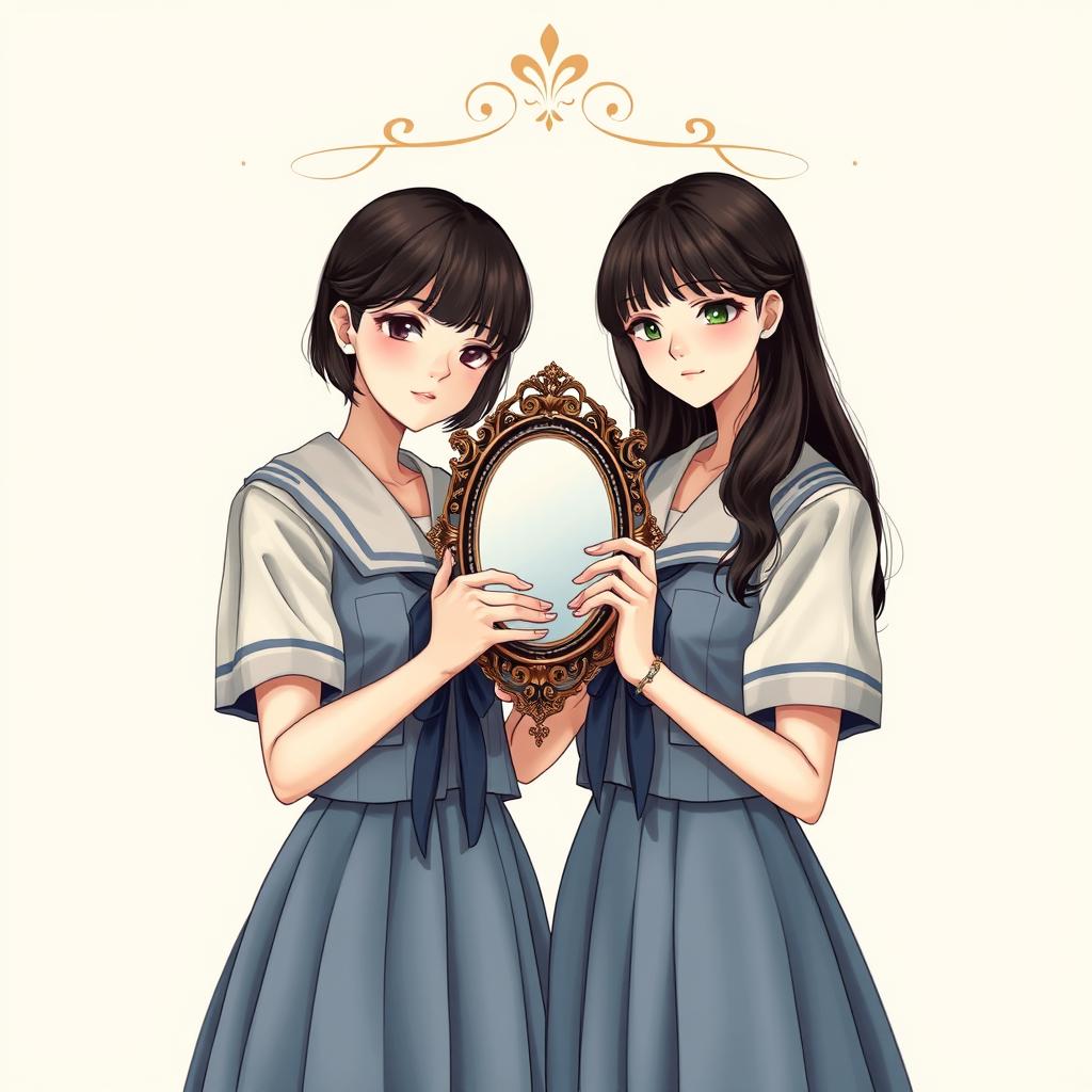 A beautiful cover for a novel featuring two high school girls dressed in identical uniforms