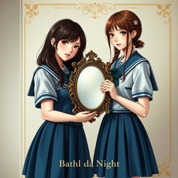 A beautiful cover for a novel featuring two high school girls dressed in identical uniforms