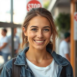 A 35-year-old woman with European features, displaying a mix of Scandinavian, Slavic, and Mediterranean traits