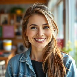 A 35-year-old woman with European features, displaying a mix of Scandinavian, Slavic, and Mediterranean traits