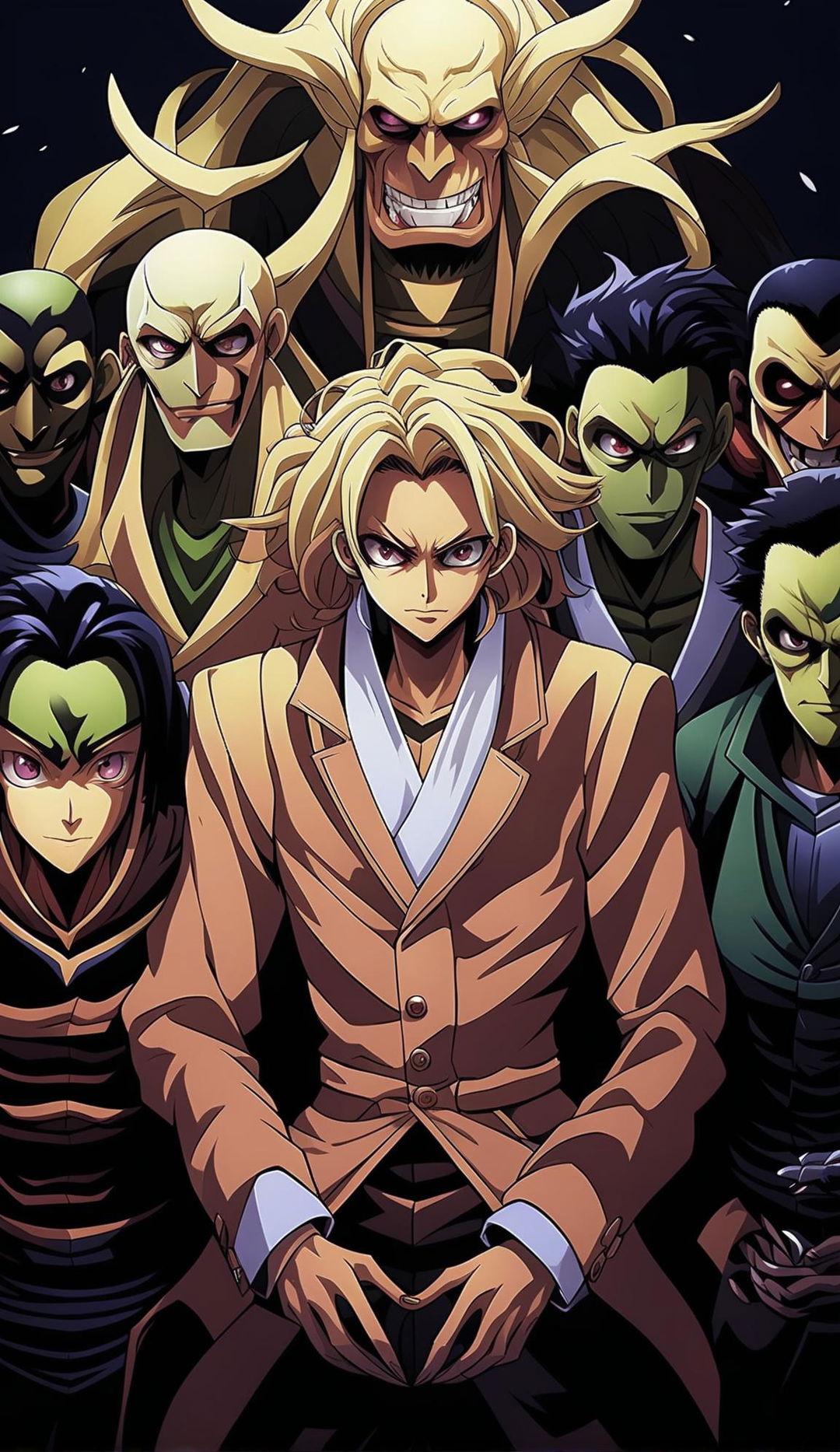 Anime-style -  Conference of villains from different countries - multiple races - all scary looking