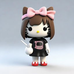 A 3D depiction of Hello Kitty featuring long eyelashes and straight brown hair