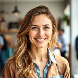 A 35-year-old woman with a European look, incorporating features from Scandinavian, Slavic, and Mediterranean backgrounds