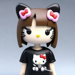 A 3D depiction of Hello Kitty featuring long eyelashes and straight brown hair