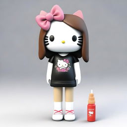 A 3D depiction of Hello Kitty featuring long eyelashes and straight brown hair