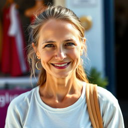 A 39-year-old woman with a European appearance, showcasing a blend of Scandinavian, Slavic, and Mediterranean features
