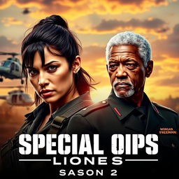 A captivating promotional image for 'SPECIAL OPS: Lioness Season 2 (2024)' featuring Zoë Saldaña and Morgan Freeman