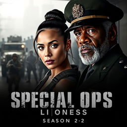 A gripping promotional image for 'SPECIAL OPS: Lioness Season 2 (2024)' featuring Zoë Saldaña and Morgan Freeman