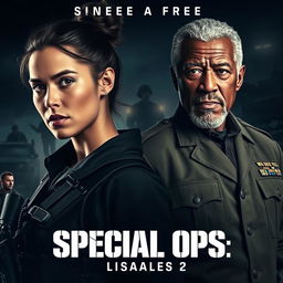 A gripping promotional image for 'SPECIAL OPS: Lioness Season 2 (2024)' featuring Zoë Saldaña and Morgan Freeman