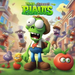 A movie poster for a Pixar rendition of Plants vs Zombies, brimming with lively characters and vivid scenes, featuring the comedic charm of Pixar and the quirky appeal of Plants vs Zombies