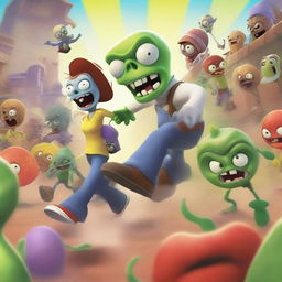 A Pixar-style movie poster featuring Plants vs Zombies characters in a dynamic, action-packed scene.