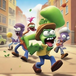 A Pixar-style movie poster featuring Plants vs Zombies characters in a dynamic, action-packed scene.