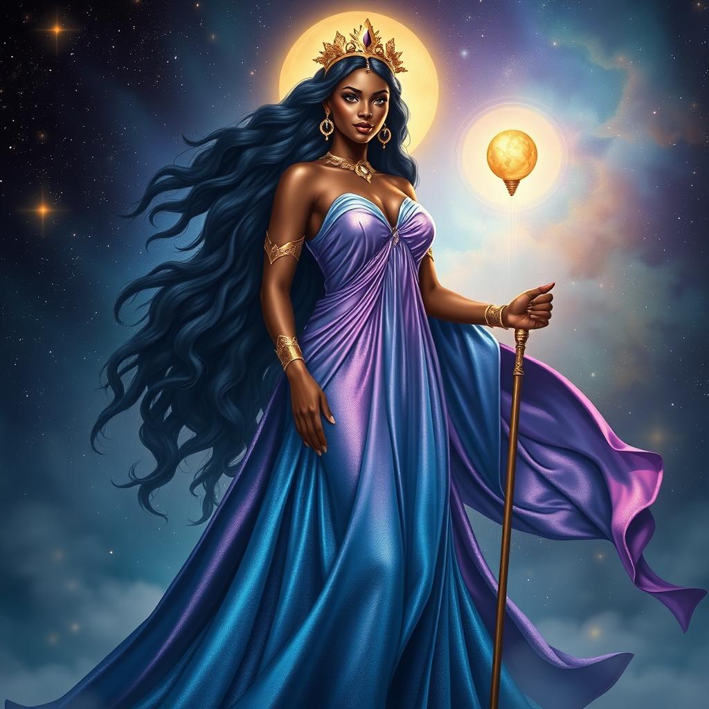 Embrace the Divine: Elegant Black Goddess in Cosmic Splendor