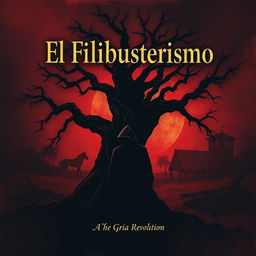 A captivating book cover design for 'El Filibusterismo' featuring a somber and mysterious atmosphere