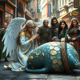 In a bustling city street, a vibrant scene unfolds near an overturned cabbage cart