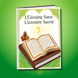A book cover illustration featuring a calamus and inkpot, adorned with intricate gold Islamic geometric patterns on a gradient green and white background