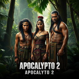A cinematic poster for an imagined movie titled "Apocalypto 2" set in a lush, vibrant jungle environment