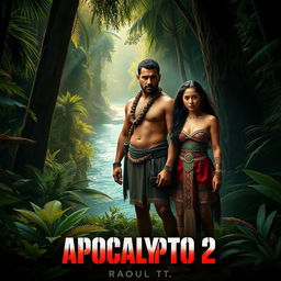 A cinematic poster for an imagined movie titled "Apocalypto 2" set in a lush, vibrant jungle environment