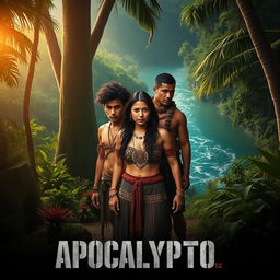 A cinematic poster for an imagined movie titled "Apocalypto 2" set in a lush, vibrant jungle environment