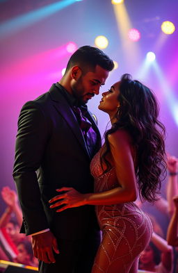 A romantic scene between a pop star and her bodyguard, showcasing their passionate connection