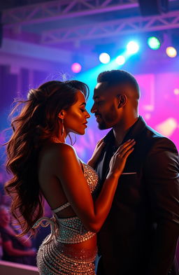 A romantic scene between a pop star and her bodyguard, showcasing their passionate connection