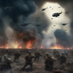 An extremely intense and horrifying depiction of a World War scene, amplified 10,000 times