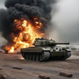 In an unforeseen turn of events, the 1,000 tanks thundering into the war scene explode dramatically, adding another layer of fiery destruction to the apocalyptic World War tableau