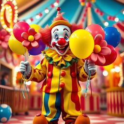 A cute and funny ultra-realistic clown depicted in full height, showcasing a playful and vibrant personality