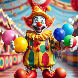 A cute and funny ultra-realistic clown depicted in full length, radiating joy and humor