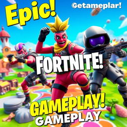 A vibrant and eye-catching YouTube video thumbnail featuring popular Fortnite characters in an intense battle scene