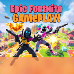 A vibrant and eye-catching YouTube video thumbnail featuring popular Fortnite characters in an intense battle scene