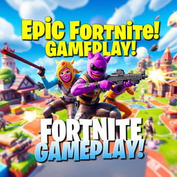 A vibrant and eye-catching YouTube video thumbnail featuring popular Fortnite characters in an intense battle scene
