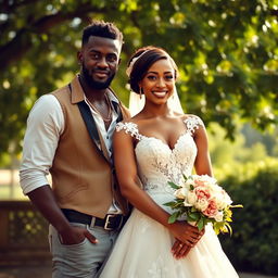 A striking image featuring a beautiful bride in a stunning white wedding gown, adorned with intricate lace and delicate floral details