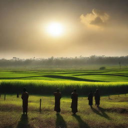 Capture a vast, flat expanse known as Padang Mahsyar depicting the resurrection of all humans