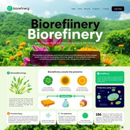 A vibrant and informative front page design showcasing the theme of biorefinery and the production of vacuoles from algae and protozoa