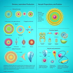 A visually striking front page showcasing the processes of division, gamete production, and vacuole production in microscopic algae and protozoa