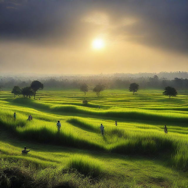 Capture a vast, flat expanse known as Padang Mahsyar depicting the resurrection of all humans