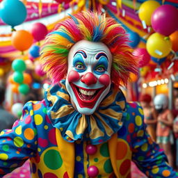 A joyful clown bursting with colors and joy, depicted in a vibrant and energetic style