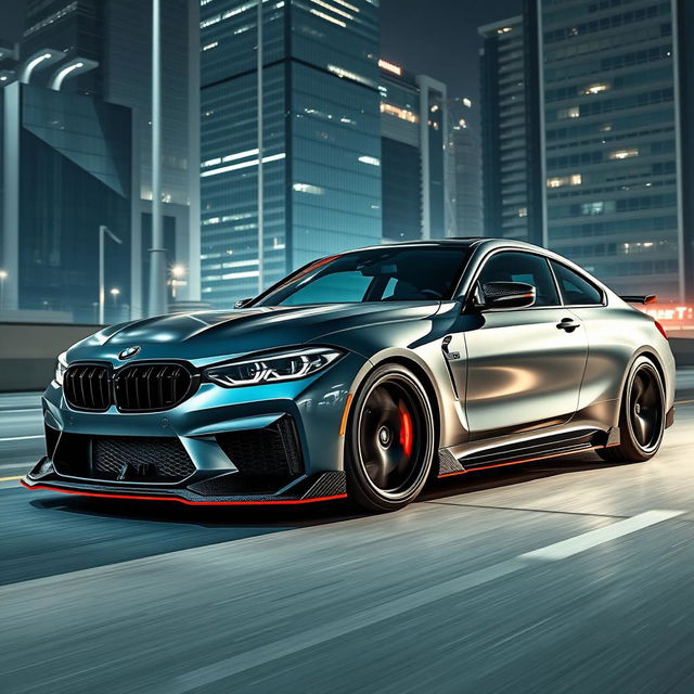 A modified BMW G82 coupe featuring a stunning body kit that enhances its aggressive stance and sporty aesthetics