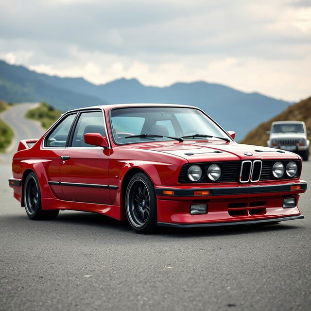 A beautifully modified BMW E24 coupe featuring a custom body kit that accentuates its classic lines and sporty character