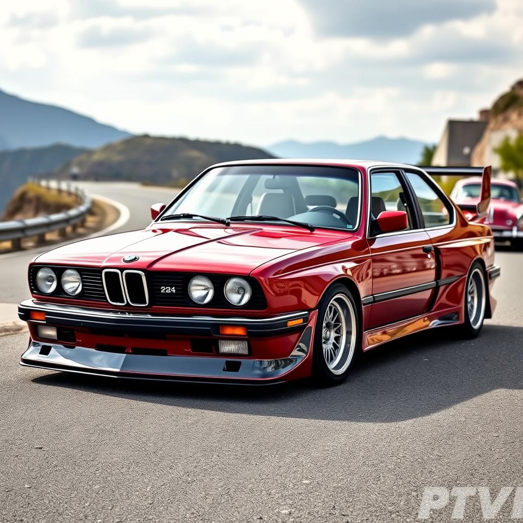 A beautifully modified BMW E24 coupe featuring a custom body kit that accentuates its classic lines and sporty character