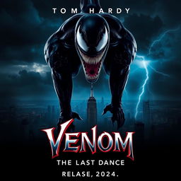 A cinematic poster for 'Venom 3: The Last Dance' featuring Tom Hardy as Venom